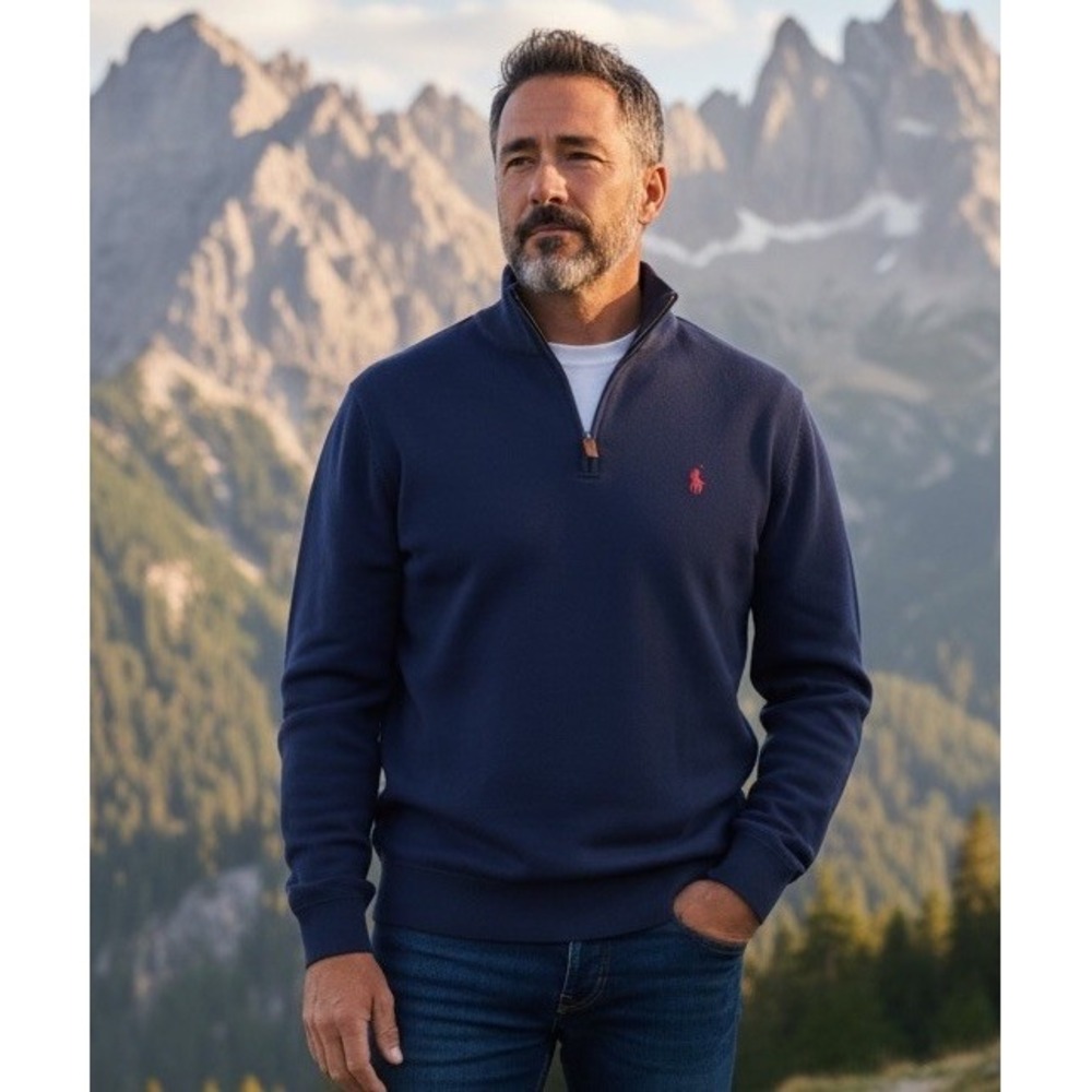 Polo Ralph Lauren Navy Estate Rib Cotton Quarter Zip Sweater X-Large